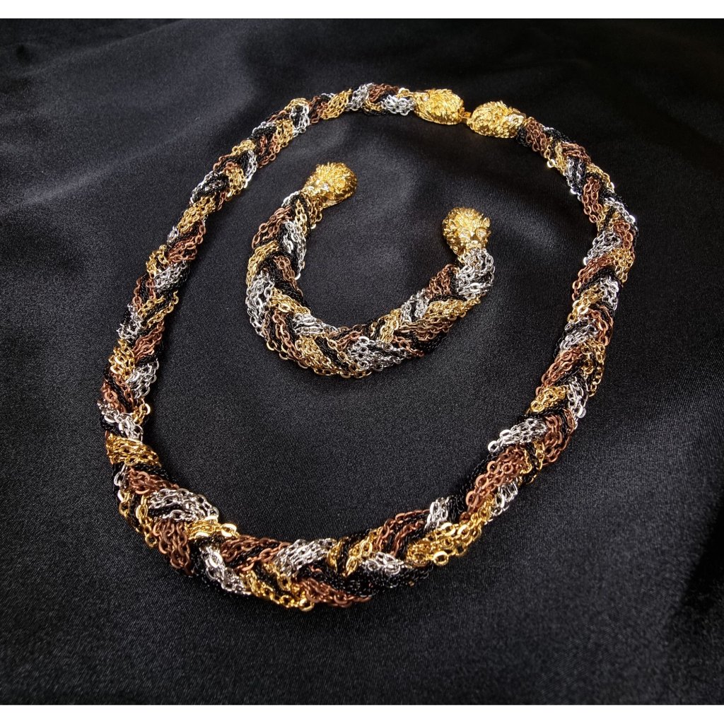 Vintage Eisenberg Braided Multi-Tone Chain Necklace Bracelet Set 149$